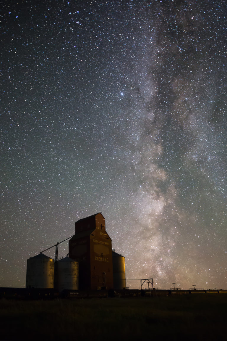 Cadillac saskatchewan grain elevator and milky way