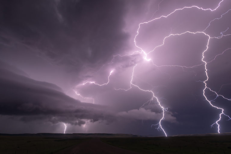 Lightning barrage after dark from a supercell thunderstorm