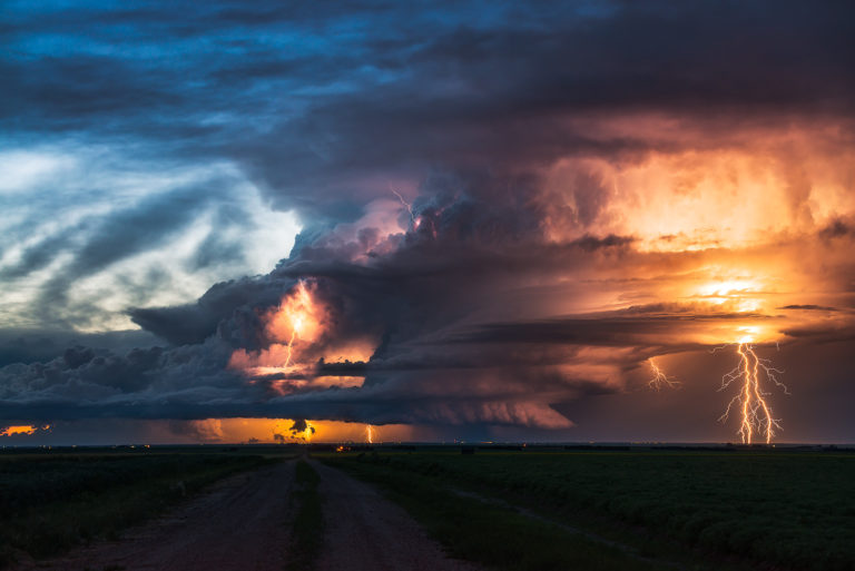 A barrage of lightning out of a thunderstorm in saskatchewan